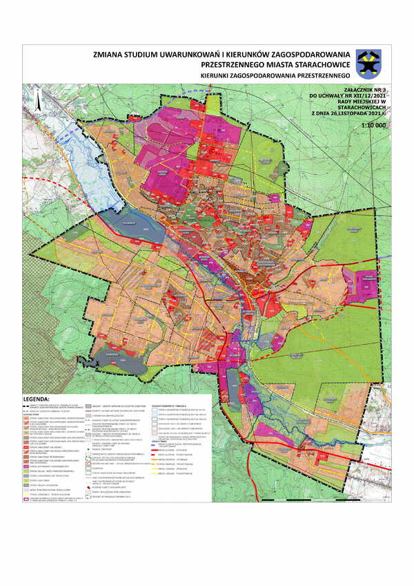 Mapa przedstawiająca studium uwarunkowań i kierunków zagospodarowania przestrzennego